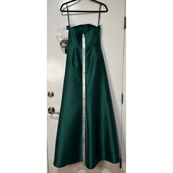 Alfred Sung Strapless Satin Gown Draped Skirt Front Slit Hunter Green Size 4 NWT - Picture 9 of 15